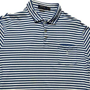 Polo Ralph Lauren Polo Shirt Mens XL Blue White Cotton Striped Classic Fit